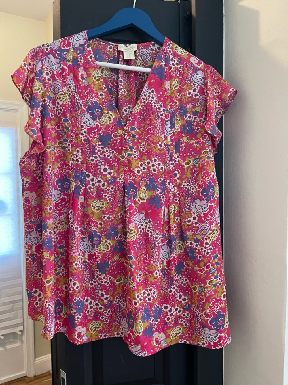Cynthia Rowley Pink Floral V-Neck Blouse